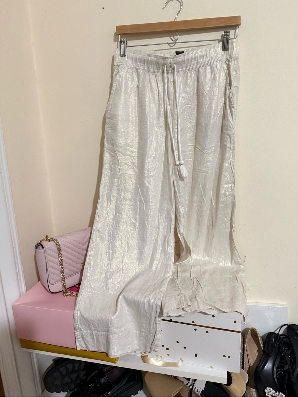 Tahari Shimmery Cream Elastic-Waist Satin Pants